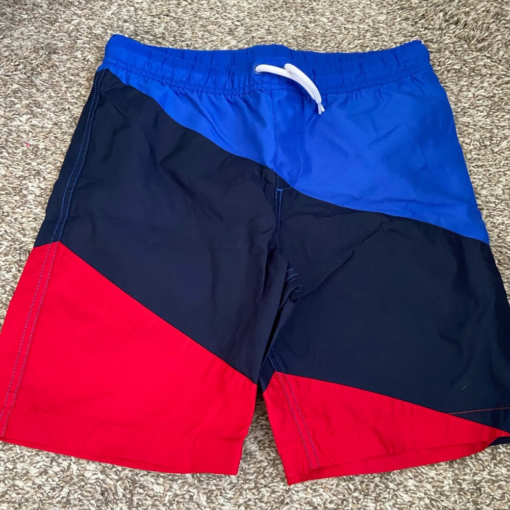 Red and Blue Lands End Boys Swim Shorts Size M